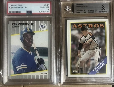 Ken Griffey Jr/Nolan Ryan Lote 1989 Fleer y 1988 Topps Ambos Casi Nuevo-Como Nuevo 8 Grados Foto 1 de 2