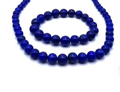 Parure collana bracciale vero lapislazzulo 8 mm GARANZIA pietre naturali NUOVA - Immagine 1 di 4