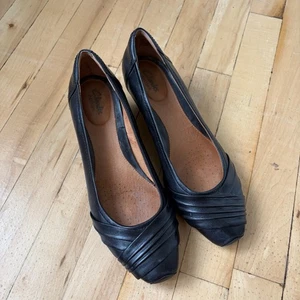 Clarks Womens Artisan Ryla Black Leather Comfort Wedge Shoes Size 9M - Picture 1 of 10