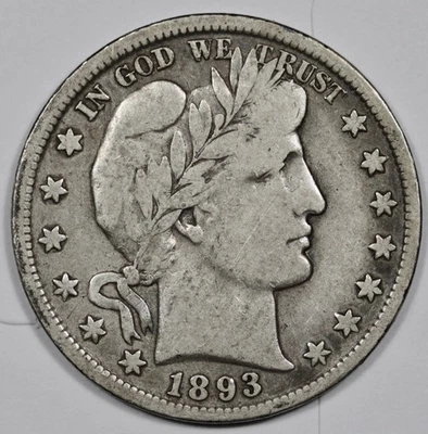 Medio barbero 1893.  "LI-TY" & Parte de "BER" de Liberty es visible. VG-F. 210434 Foto 1 de 2