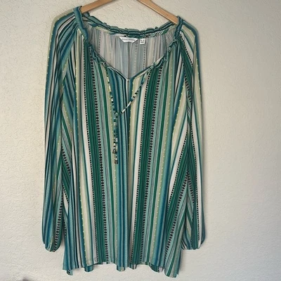 Susan Graver Tejido Líquido Verde Boho Estampado a Rayas Ropa Resort Manga Larga Talla 3X Foto 1 de 4
