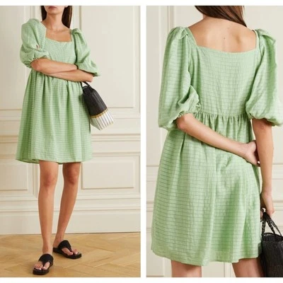 STINE GOYA Marine Striped Satin-Jacquard Mini Dress In Green {WW32} - Image 1 of 4