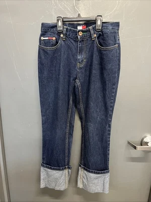 Pantalones de mezclilla para mujer Tommy Girl azul lavado oscuro pantalones enrollados pierna recortados capri talla 5 Foto 1 de 4