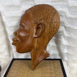 Hand Carved African Man Head Wall Art Signed14”T 9.5”W - Picture 1 of 9