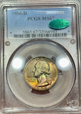 Toned 1958-D Washington Quarter PCGS MS67 CAC - Image 1 of 2