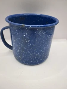 Vintage Enamelware Blue Speckled Coffee Cup Mug Camping 4"tall - Picture 1 of 7