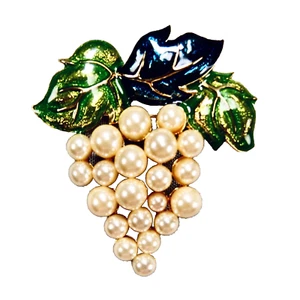 Broche prendedor de colección grande tono dorado imitación perla racimo esmalte verde 3 x 2,5 pulgadas - Imagen 1 de 10
