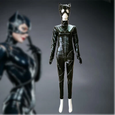 Batman Returns Para Mujer Sexy Gato Dama Disfraz Cuero Catwoman Máscara Látigo Juegos con disfraces  Foto 1 de 4