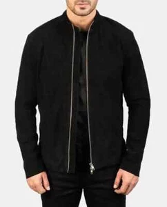 Men's Black Party Wear Real Authentic Silver Zip Suede Jacket Biker Western Soft - Picture 1 of 6