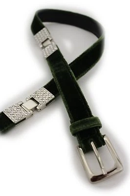 New Women Silver Rhinestones Faux Suede Green Boho Moroccan Fashion Jeans Belt M - Image 1 of 4