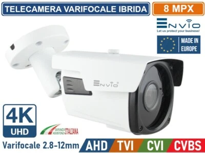 TELECAMERA IBRIDA BULLET VARIFOCALE 4IN1 AHD CVI TVI CVBS 4K ULTRA HD 8MP IP66 - Immagine 1 di 4
