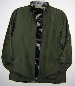 BELOW ZERO SNOW GEAR REVERSIBLE OLIVE GREE CAMO NYLON FLEECE JACKET L 14/16 EUC - Picture 1 of 3