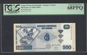 Congo Democratic 500 Francs 4-1-2002(2004) P96a Uncirculated Graded 68 - Picture 1 of 2