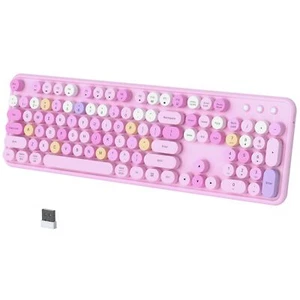 Wireless Bluetooth Keyboard 2.4G Multi-Device Retro Round Keycaps Pink - Picture 1 of 6