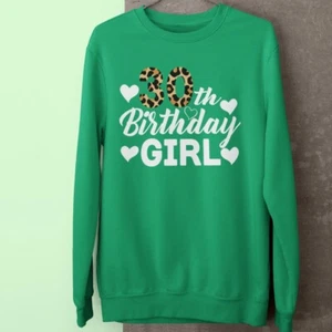 Personalised Birthday Girl Leopard Sweatshirt Heart Friends Party Celebration - Picture 1 of 24