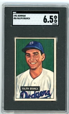 1951 Bowman RALPH BRANCA Brooklyn Dodgers #56 SGC 6.5 EX/NM+ Condition! - Image 1 of 2