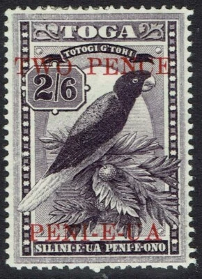TONGA 1923 BIRD TWO PENCE ON 2/6  - Image 1 of 2