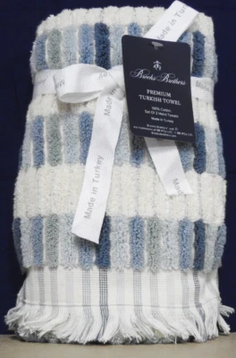 Brooks Brothers 2 Manos Premium Toallas Turcas AZULEJOS RAYAS 100% Algodón NUEVO Foto 1 de 3