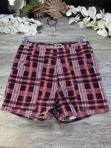 Kanvas by Katin shorts Corduroy vintage retro 70’s Women Plaid Burgundy Size 29 - Picture 1 of 14