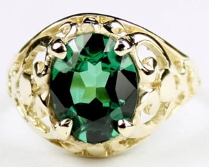 RUSSIAN NANO EMERALD (lab-created) 10k Yellow Gold Ladies Ring -Handmade • R004 - Picture 1 of 5