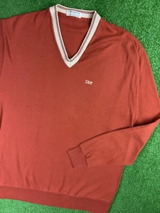 Vintage 80s Christian Dior Orange V Neck Large Pull Over Jumper Sweatshirt - Picture 1 of 5