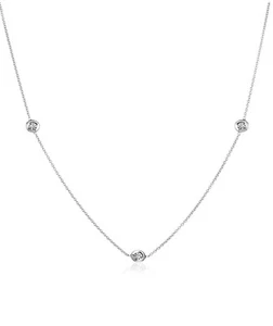 3 Stone Simulated Diamond Necklace in 14K White Gold Finish Women's Necklace - Picture 1 of 4
