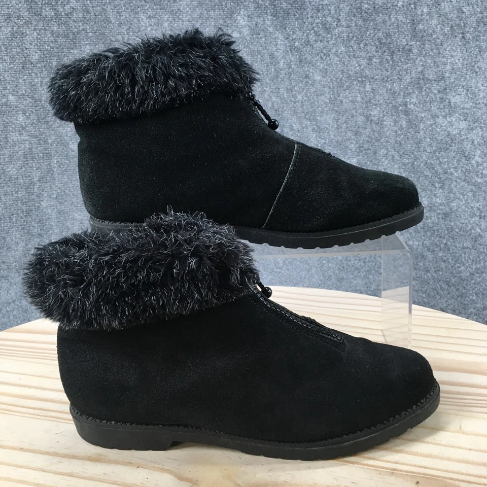 Botas deportivas para mujer 6M botín al tobillo ribete de piel sintética invierno cuero negro cremallera frontal Foto 1 de 4