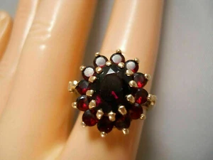 2Ct Oval Cut Simulated Red Garnet Women's Cluster Ring 14K Yellow Gold plated - Picture 1 of 9