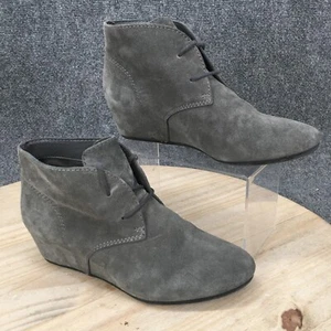 Nine West Boots Womens 8.5 M Chukka Wedge Ankle Booties NW7JOANIS Grey Leather - Picture 1 of 10