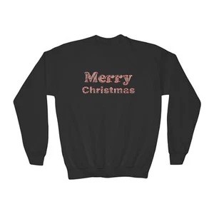 Merry Christmas with Candy Cane Design Youth Kids Unisex Christmas Sweatshirt - Picture 1 of 13