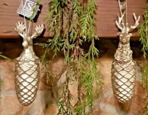 Set 6 NWT Sullivan 6" Silver 3 Stag Deer 3 Moose Pinecone CHRISTMAS Ornaments - Picture 1 of 12