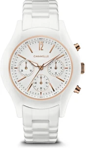 Caravelle by Bulova Women's Watch 45L174 White Ceramic Sub Dial Quartz - Picture 1 of 4