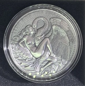 Leda and the Swan Celestial Beauty 2 oz Antique finish Silver Coin Cameroon 2023 - Picture 1 of 4