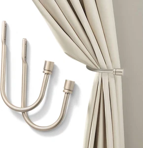 2Pcs Curtain Holdbacks, Metal U Shaped Hook Wall Mounted Tassel Curtain Tieback - Picture 1 of 12