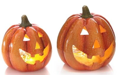 dekoratives herbstliches Dekoobjekt Kürbis mit lustigem Gesicht als Windlicht  - Bild 1 von 3