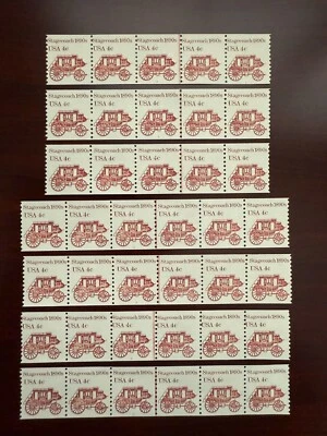 (7) US #2228 Coil Strip of 5x3 & 6x4 Plate #2 Stagecoach 4c MNH - Image 1 of 3