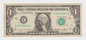 $1 FRN E 35555552 H near solid serial number 1985 Richmond Federal Reserve Note - Picture 1 of 2