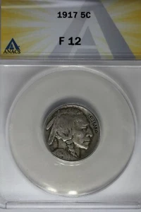 1917 .05  ANACS  F 12  Buffalo Nickel, Indian Nickel, 5 Cent Piece - Picture 1 of 2