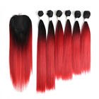 Bundles Hair Weaving with Free Closure Synthetic Hair Extension Weave Ombre Red