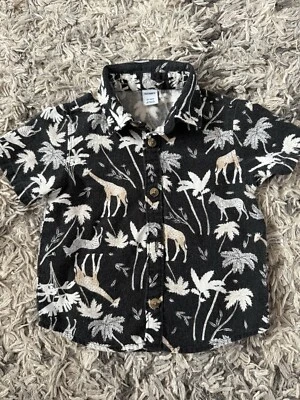 Camisa antigua azul marino con botones de lino y rayón bebé niño talla 12 meses. Foto 1 de 4