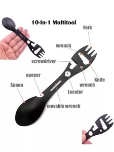 1pc 10-In-1 Multi-Function Spork, Stainless Steel Portable Utensil Spoon, Fork.. - Picture 1 of 7