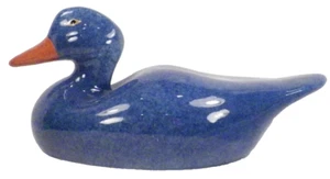 Calico China Duck Decoy Figurine Beautiful Blue Pottery Nice Condition Vintage - Picture 1 of 8