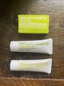 MALIN+GOETZ SEALED BODY WASH, BAR SOAP, MOISTURIZER TRAVEL SIZE LOT of 3 - Picture 1 of 2