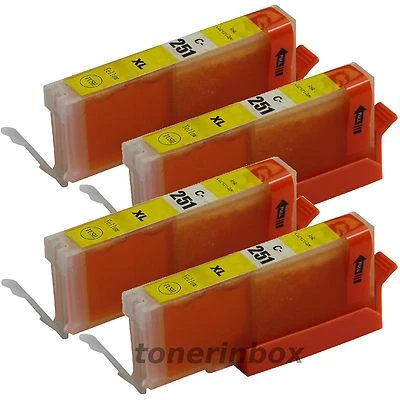 4x CLI-251 CLI251 XL Yellow Ink For Canon Pixma MG5420 MG5520 MG6320 MX722 MX922 - Image 1 of 2