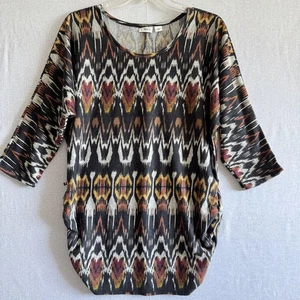 Cato Damen Pullover Boho Tunika groß mehrfarbig Ikat Print 3/4 Arm - Bild 1 von 8
