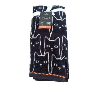 Caro Home Halloween Cat Kitchen Hand Towels Black, White & Orange Set of 3 New - Picture 1 of 6