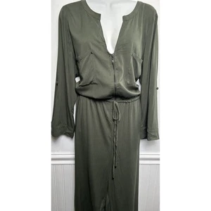 Torrid Jumpsuit 2 2X Green Drawstring Waist Roll Tab Sleeve Pants Stretch Rayon - Picture 1 of 12