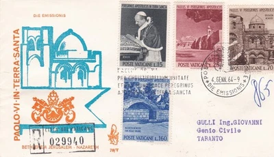 Envelope FDC 1964 Vatican Paolo VI In Terra Santa with stamps - Image 1 of 2