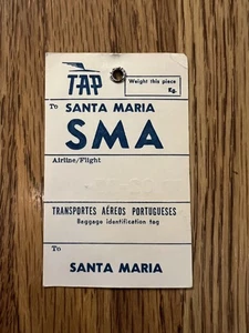 Vintage TAP AIR PORTUGAL - Baggage Tag / Luggage Label - SMA SANTA MARIA Unused - Picture 1 of 2