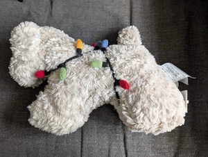 NWT Pottery Barn Cozy Faux Fur Tangled Dog With Lights Pillow Christmas 17x11" - Picture 1 of 3